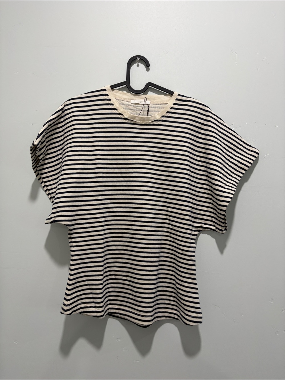 Zara Black and Cream Striped Short-Sleeve Tee